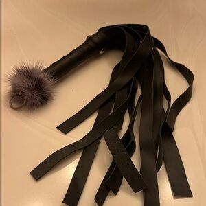 Black Leather Handcrafted Flogger with Fur Handle - Women Accessories